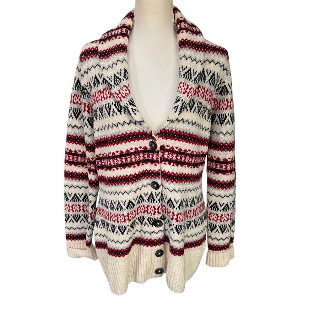 Cambridge Dry Goods Lambswool Blend Fair Isle Cardigan Sweater Size Large